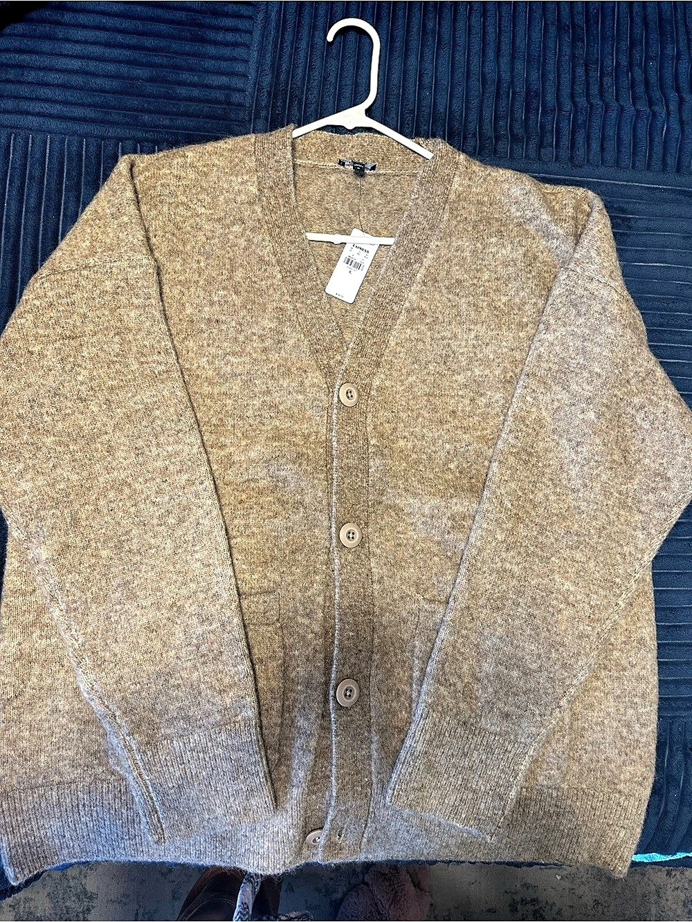 Express Wool-Blend Double Pocket Oversized Y-Neck Cardigan Brown XL